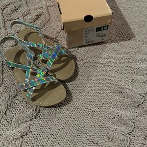 Arizona Jean Co sandals silver with a prism look when the light hits